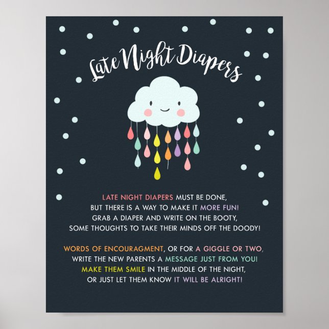 Late Night Blöjor tecken Cloud Raindrops Rainbow Poster (Framsidan)