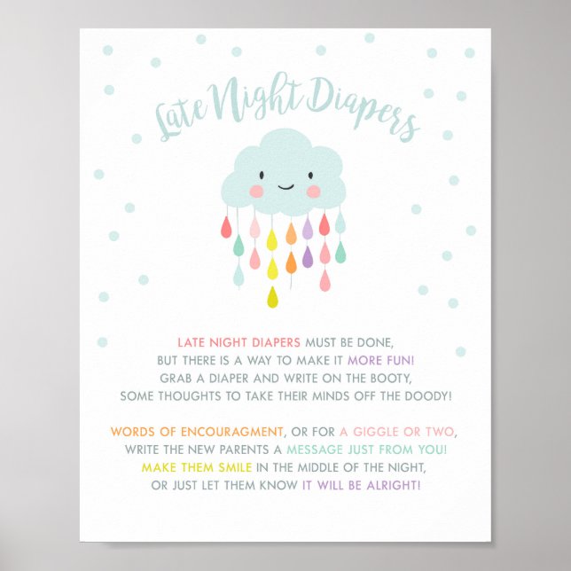 Late Night Blöjor tecken Cloud Raindrops Rainbow Poster (Framsidan)