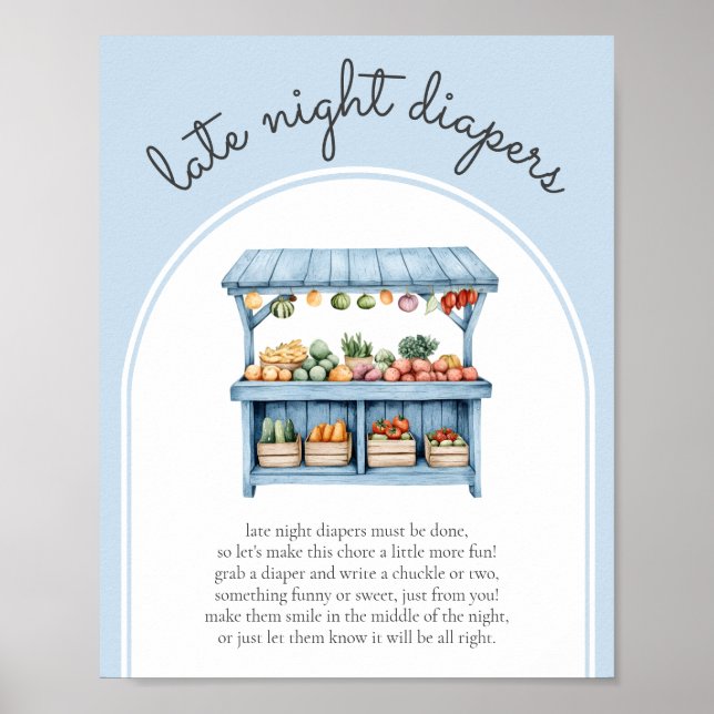 Late Night Diapers Farmers Market Baby Shower Game Poster (Framsidan)