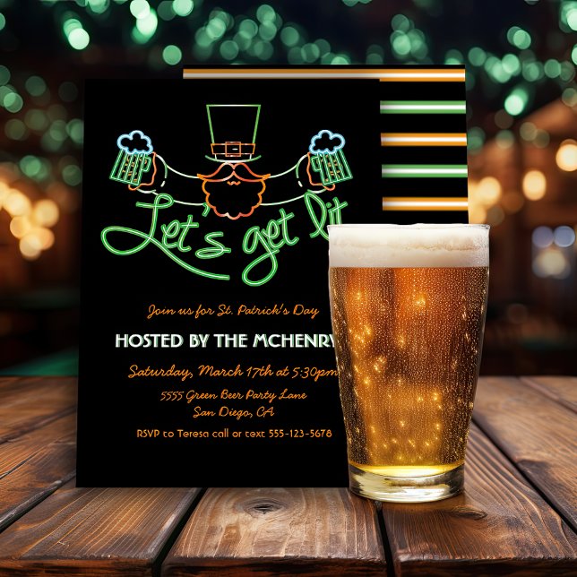 Låter bli galna Neon-Lyckogubbe St. Patrick's Day Inbjudningar (Skapare uppladdad)