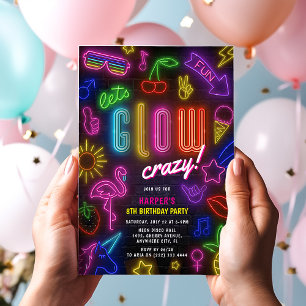Låter GLOW Galet' Neon glöder i mörkret Födelsedag Inbjudningar