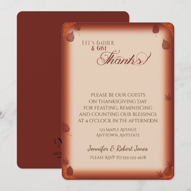 Låter inbjudan för thanksgiving för (Fram/baksida)