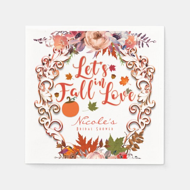Låter oss falla i kärlek Höstblommig Bröllopsfest Pappersservett (Framsidan)