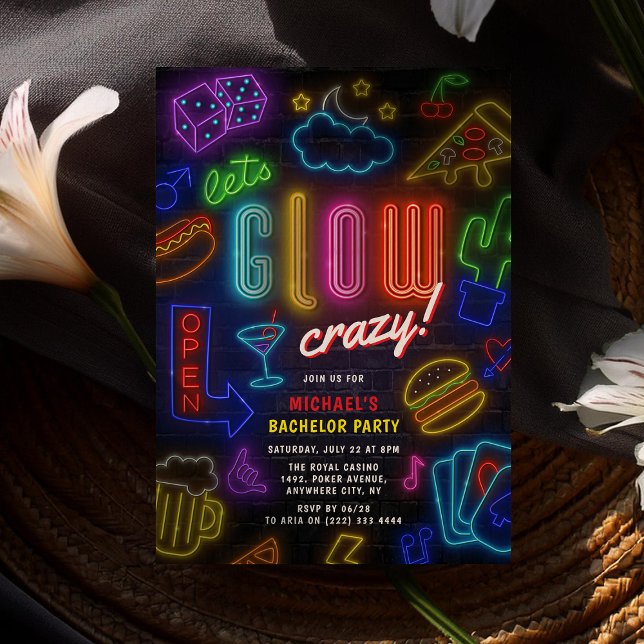 Låter oss GLOW galen' Neon Casino Svärmningsparty Inbjudningar (Skapare uppladdad)