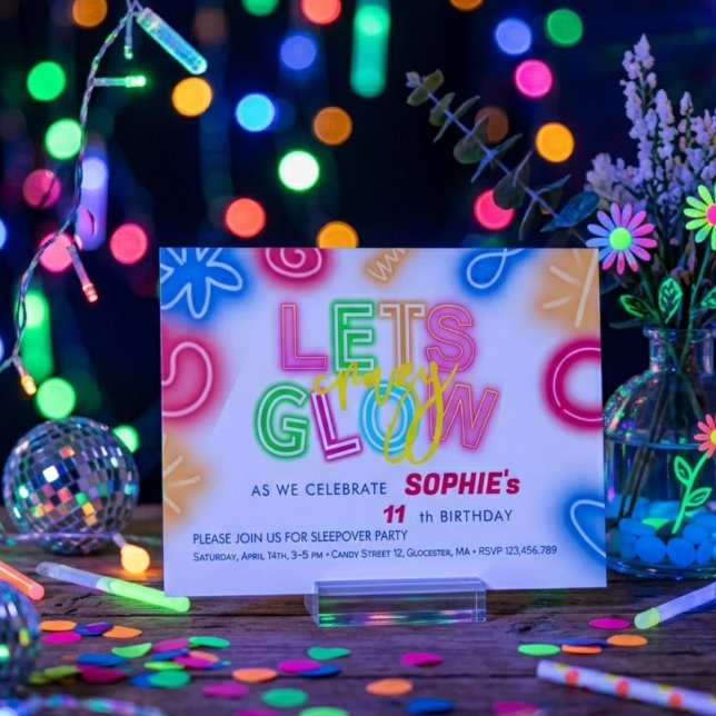 Låter oss lysa galet neon födelsedags laserfest inbjudningar (Skapare uppladdad)