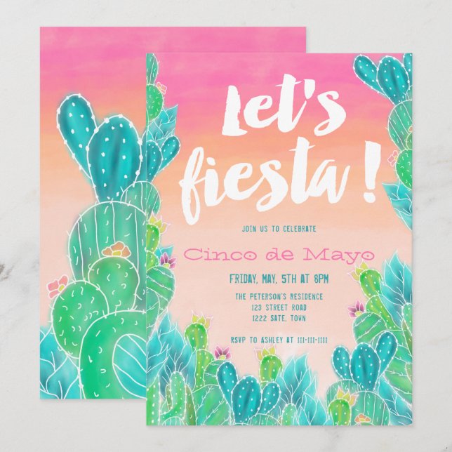 Låter vattenfärgen Cinco de mayo för Inbjudningar (Fram/baksida)