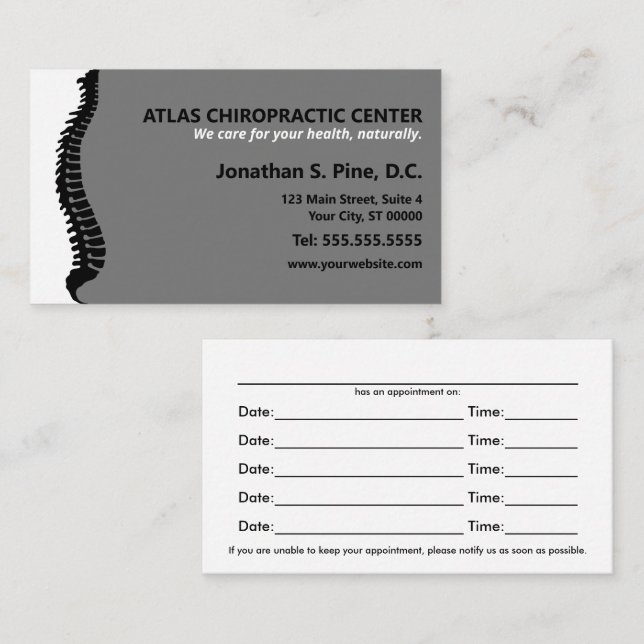 Lateral ryggrad Chiropractor Många Möte Tidsbeställning Kort (Fram/baksida)