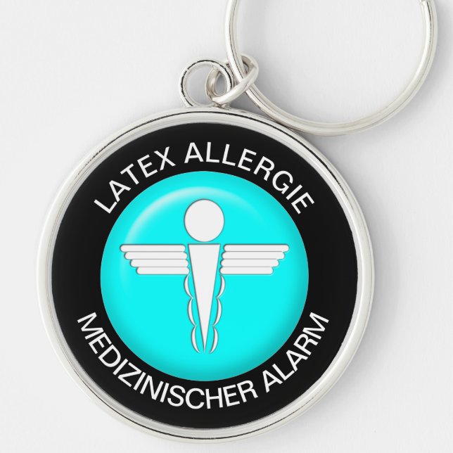 LATEX ALLERGIE Medical Alert - Button Keychain Rund Silverfärgad Nyckelring (Framsidan)