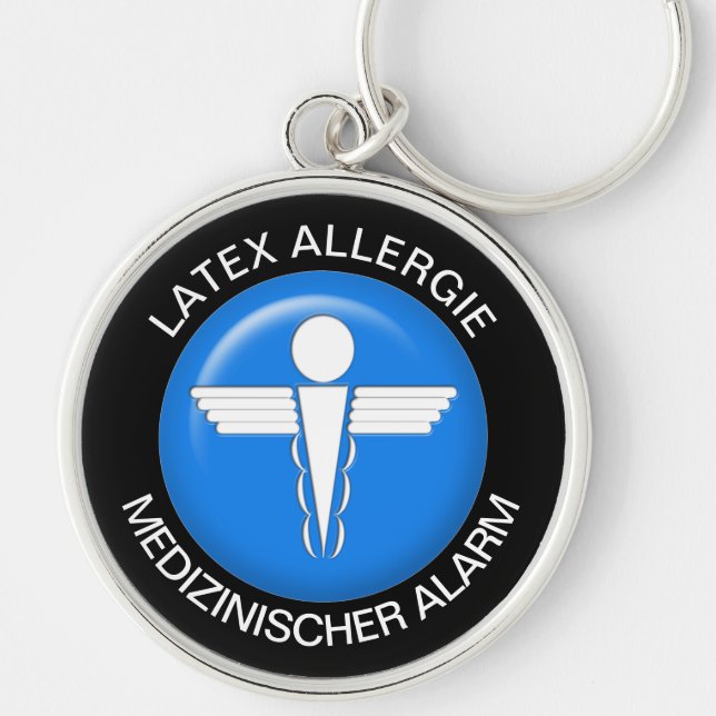 LATEX ALLERGIE Medical Alert - Button Keychain Rund Silverfärgad Nyckelring (Framsidan)