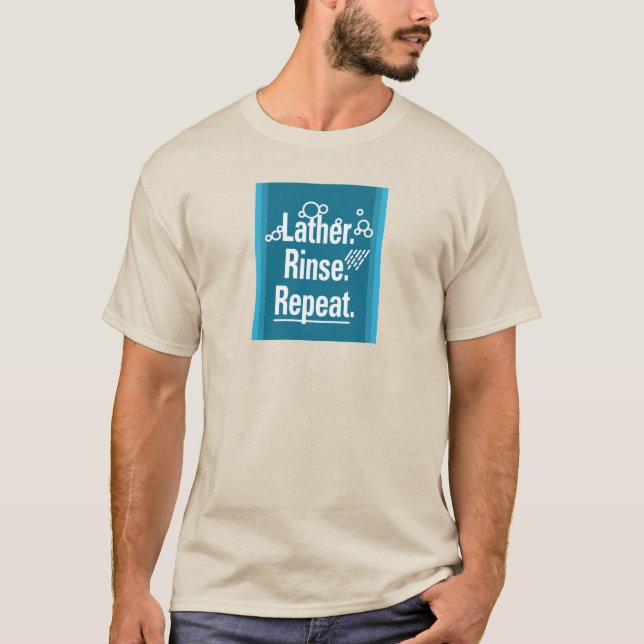 Lather Rinse Repeat White GFx Aqua Rand T Shirt (Framsida)