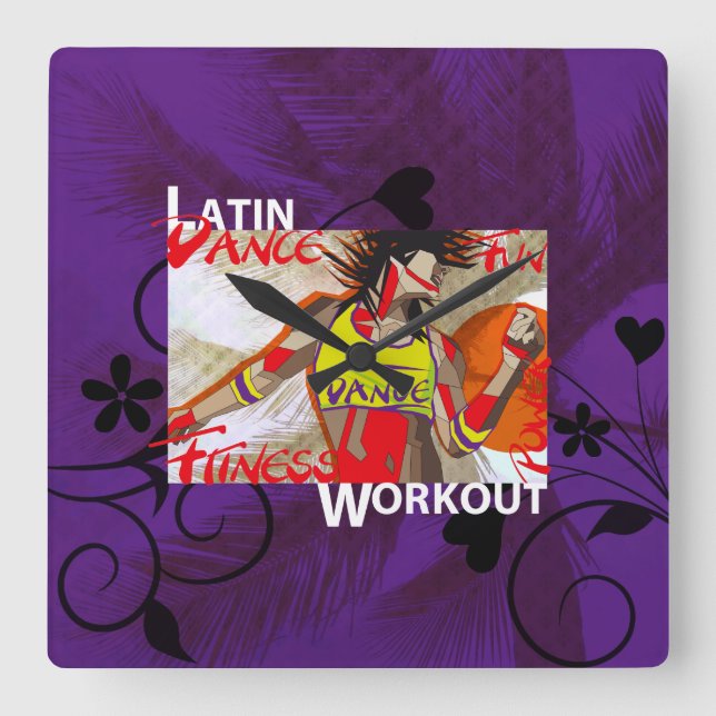 LATIN DANCE WORKOUT - Vägglås Fyrkantig Klocka (Framsida)