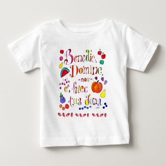 Latin Gratitude Grace Prayer - Bless Us O Lord T Shirt (Framsida)