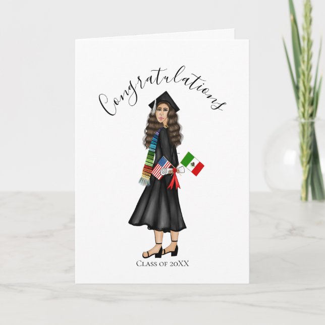Latina med Flaggor och Diploma Studenten Kort (Framsida)