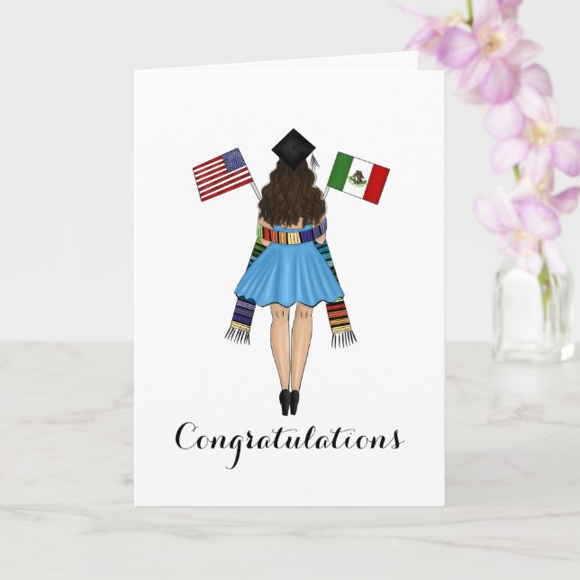 Latina Student Serape Mexico American Flaggor Grad Kort (Orkide)