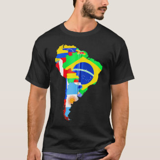 Latinamerika Kontinent Karta Flaggor T Shirt