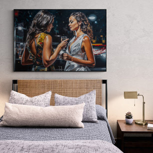 Latinas Talking vid en målning i en Miami NightClu Poster