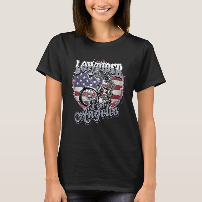 Latino Cholo Bike With Japan Flag Los Angeles Lowr T Shirt (Framsida)