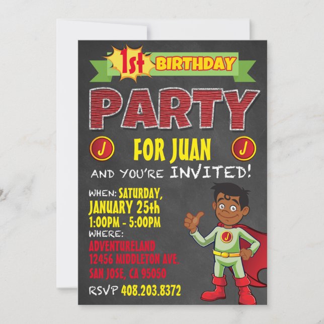 LatinoSuperheroinbjudningar. Ungefödelsedagsfest Inbjudningar (Front)