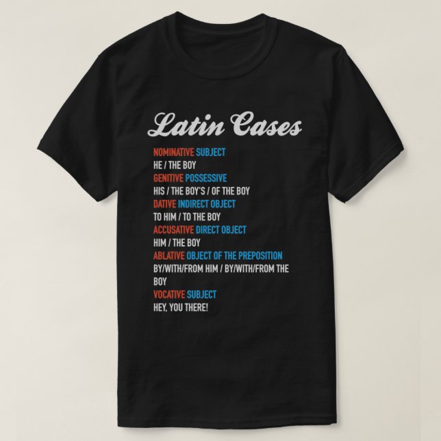 Latinsk Cases Nominative Dative Accusative ETC T Shirt (Design framsida)