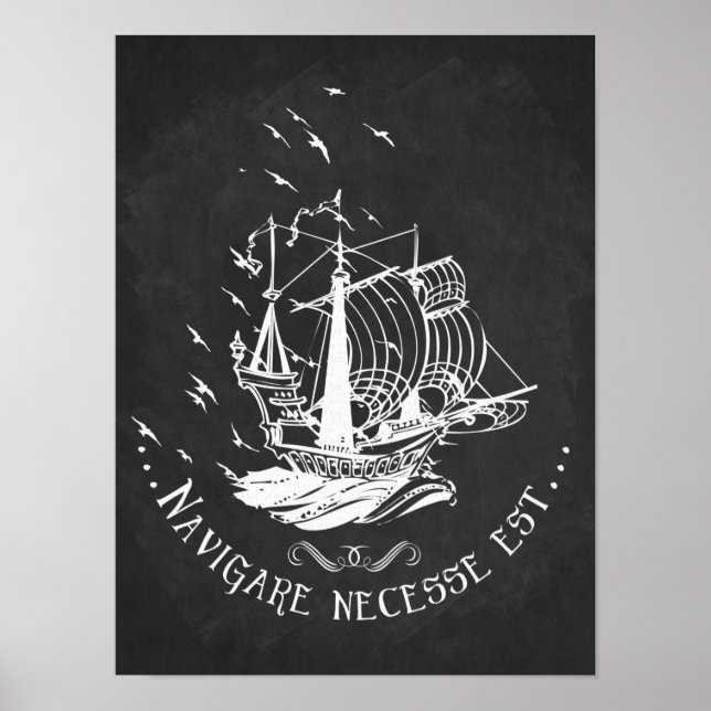 Latinsk citattecken art chalkboard art Nautical fr Poster (Framsidan)