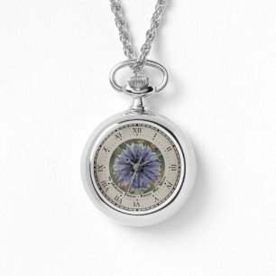 Latinsk citattecken Vild Blue Cornblomma Necklace Armbandsur