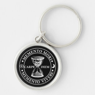Latinsk fras - Memento Mori Memento Vivere Rund Silverfärgad Nyckelring