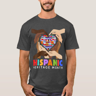 Latinska länder hjärta händer flaggor spanskt kult t shirt