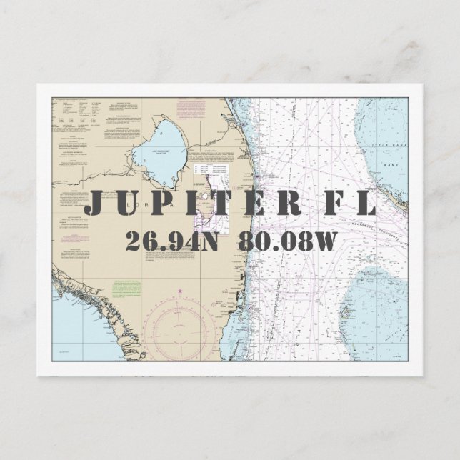 Latitud i SydFlorida Nautical Chart Vykort (Framsida)