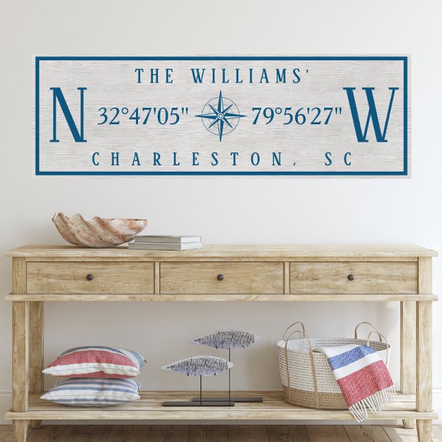 Latitud Longitud Personlig Familjenamn Wrap Canvastryck (Latitude Longitude Personalized Family Name Wall Art Wrapped Canvas Coordintates Housewarming Gift)