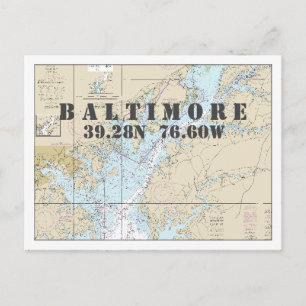 Latitude Longitud i Baltimore MD Nautical Chart Vykort