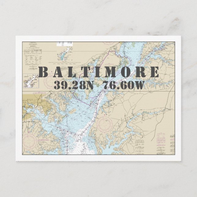 Latitude Longitud i Baltimore MD Nautical Chart Vykort (Framsida)