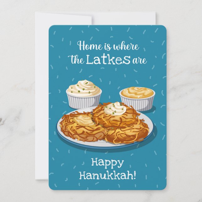 Latkes Krämig Äppelmos Blå Hanukkah Hälsning Julkort (Framsida)