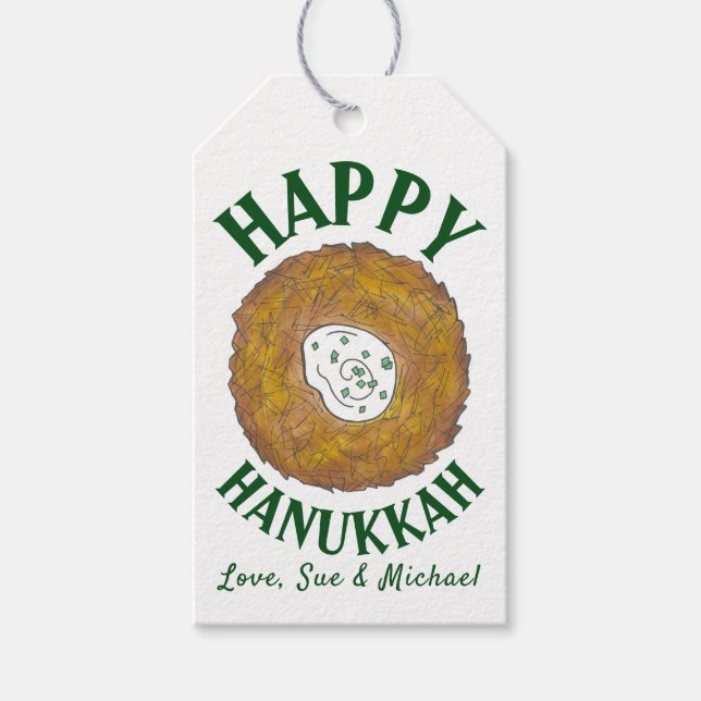 Latkes Lycklig Hanukkah Chanukah Jewish Helgdagars Presentetikett (Framsidan)
