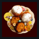Latkes, Sufganiot (Jelly Donuts) Poster<br><div class="desc">"Judiska uttryck" erbjuder en shoppingupplevelse eftersom du inte hittar någon annanstans. Välkommen till butiken. Berätta för dina vänner om oss och skicka länken till dem: http://www.zazzle.com/YehudisL?rf=238549869542096443*</div>