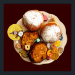 Latkes, Sufganiot (Jelly Donuts) Poster<br><div class="desc">"Judiska uttryck" erbjuder en shoppingupplevelse eftersom du inte hittar någon annanstans. Välkommen till butiken. Berätta för dina vänner om oss och skicka länken till dem: http://www.zazzle.com/YehudisL?rf=238549869542096443*</div>
