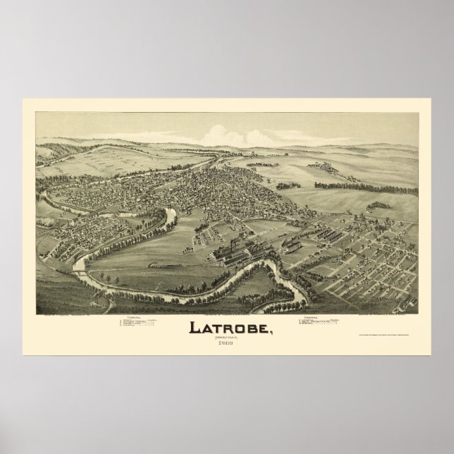 Latrobe, PA Panoramic Karta - 1900 Poster (Framsidan)