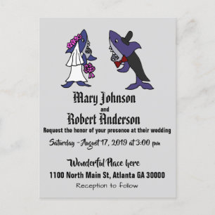 Låtsas inbjudan till Shark Bride och Groom Wedding Vykort