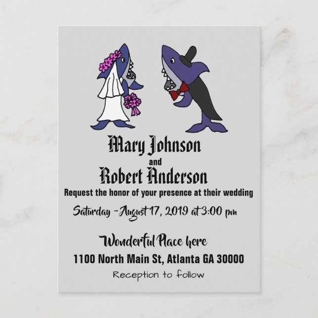 Låtsas inbjudan till Shark Bride och Groom Wedding Vykort (Framsida)