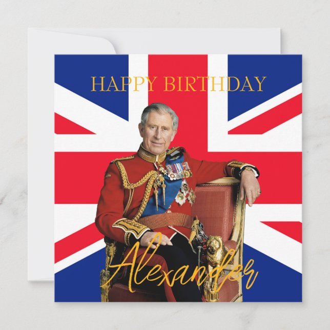 Lätt anpassat namn Kung Charles III brittisk flagg Kort (Framsida)