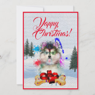 Lätt anpassningsbar rolig Pomsky hund julkort Meddelande