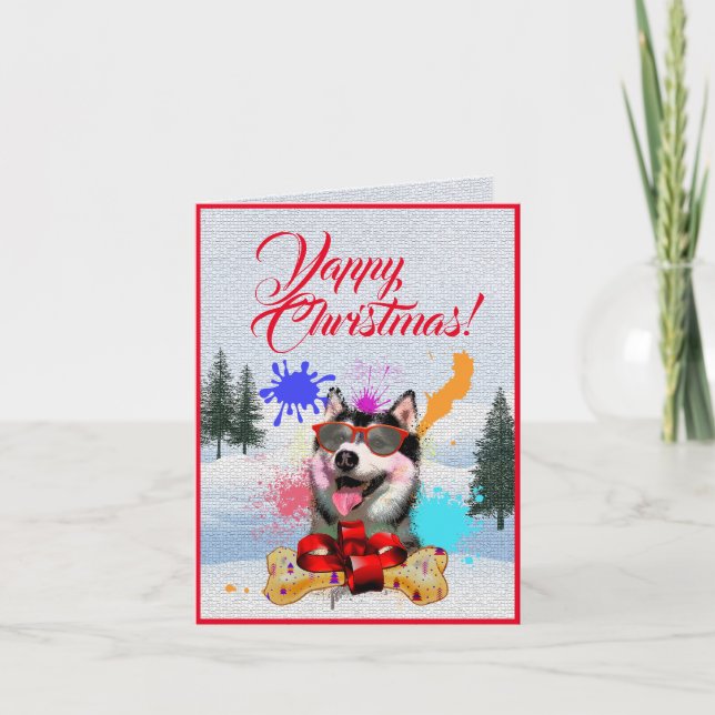 Lätt Anpassningsbar Söt Siberian Husky Julkort Kort (Framsida)