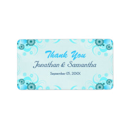Lätt Aqua Blue Teal Blommigt Medium Wedding Favor Adressetikett