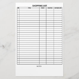 Lätt att läsa shopping lista brevpapper