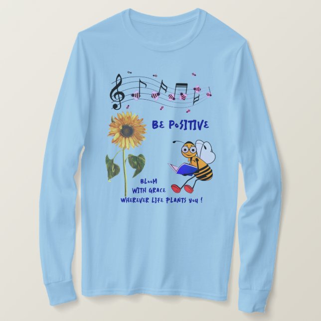 Lätt blå solrosbin positiv t shirt (Design framsida)