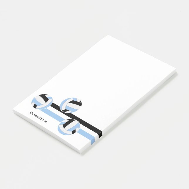 lätt blå svart volleybollar rand eget namn post-it block (Vinklad)