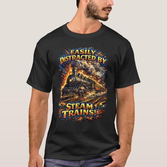 Lätt Distraherad Av Ånglok T Shirt (Framsida)