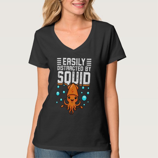 Lätt Distraherad Av Bläckfisk Octopus  Sepia Bläck T Shirt (Framsida)