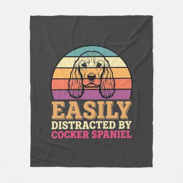 Lätt Distraherad Av Cocker Spaniel Retro Hund Fleecefilt (Framsidan)