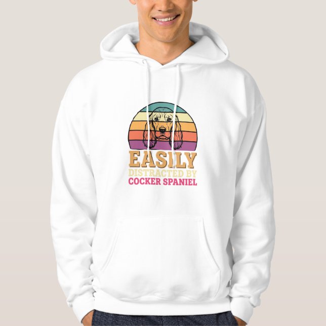 Lätt Distraherad Av Cocker Spaniel Retro Hund Hoodie (Framsida)