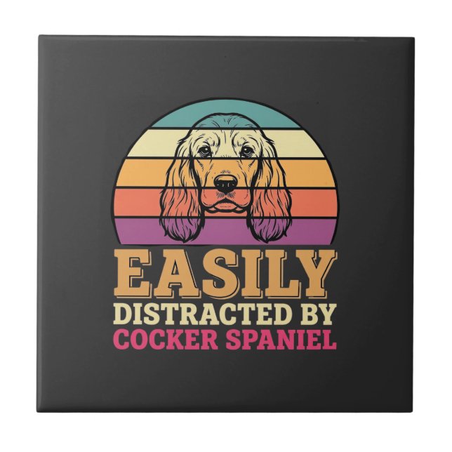 Lätt Distraherad Av Cocker Spaniel Retro Hund Kakelplatta (Framsidan)